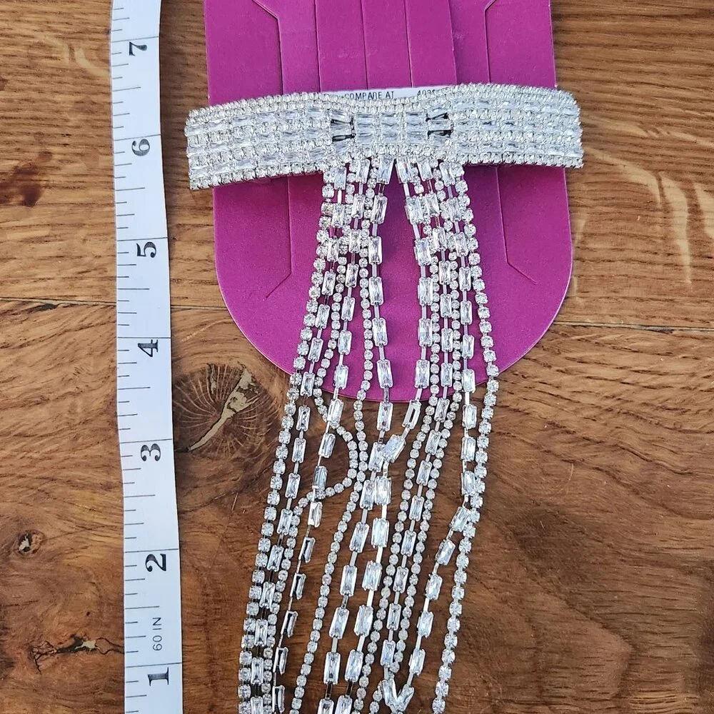 Glass Stone Silver Hair Bow